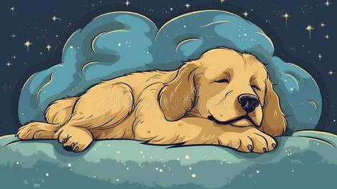 A dog is sleeping on a cloud in the sky. Generative AI image. stock photo Dog Sleeping Illustration, Dog Sleeping Drawing, Tufting Designs, 2024 Bujo, Sleeping Pose, Sleeping Drawing, White Swiss Shepherd, Flying Dog, Cloud Illustration