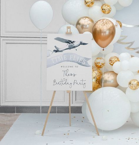 Airplane Birthday Welcome Sign | Time Flies Vintage Plane 1st Birthday Welcome Decor Editable Template S204 Pilot Theme 1st Birthday Party, Vintage Airplane 1st Birthday Party, Airplane Bday Party, Classy 1st Birthday Boy, Pilot 1st Birthday Theme, Aviator Birthday Party, Vintage Plane First Birthday, Plane Themed Party, Travel Theme 1st Birthday Party