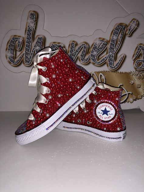 Red Shoes For Quinceanera, Red Quince Outfits, Red Quinceanera Suits, Red Glitter Converse, Red Quince Shoes Sneakers, Quinceanera Shoes Sneakers Red, Red Quince Shoes Heels, Red And Gold Quince Shoes, Red Heels Quinceanera