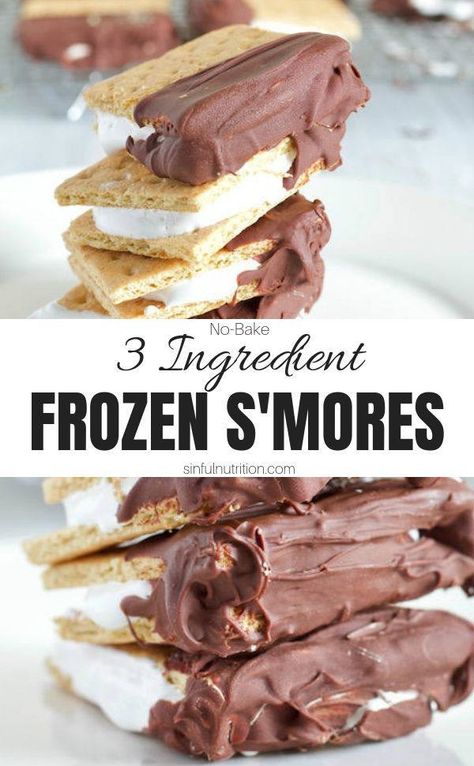 This No-Bake Frozen S'mores Recipe is a classic summer treat made easy, with only three ingredients, and no campfire required! | @sinfulnutrition #sinfulnutrition #nobakesmores #easysmoresdessert Summer Smores, Smores Recipe, Frozen Smores, Smores Bar, S Mores Bars, Smores Dessert, Dessert Summer, Smore Recipes, S'mores Bar