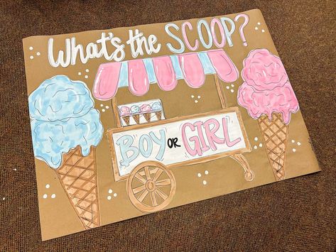 What’s the SCOOP!?🩵🩷🍦 What’s The Scoop, Kraft Paper Banner, Painted Banners, Donut Banner, Painted Banner, Cute Banner, Twin Gender Reveal, Gender Reveal Banner, Art Motivation