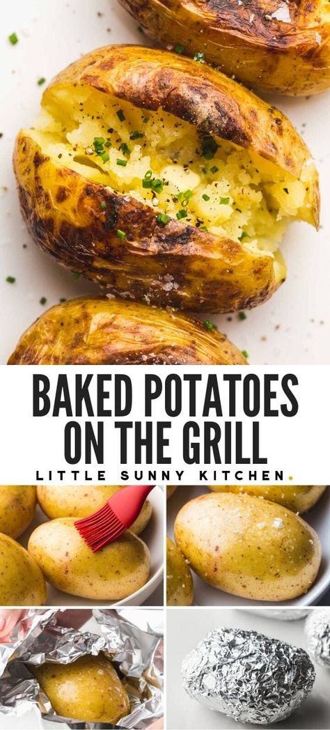 Bbq On The Grill, Grilled Dinner Sides, How To Cook Potatoes On The Grill, Grill Potatoes On Grill, Barbeque Baked Potato, Barbeque Potatoes, Things To Make On The Grill, Potato Recipes On The Grill, Best Bbq Potatoes