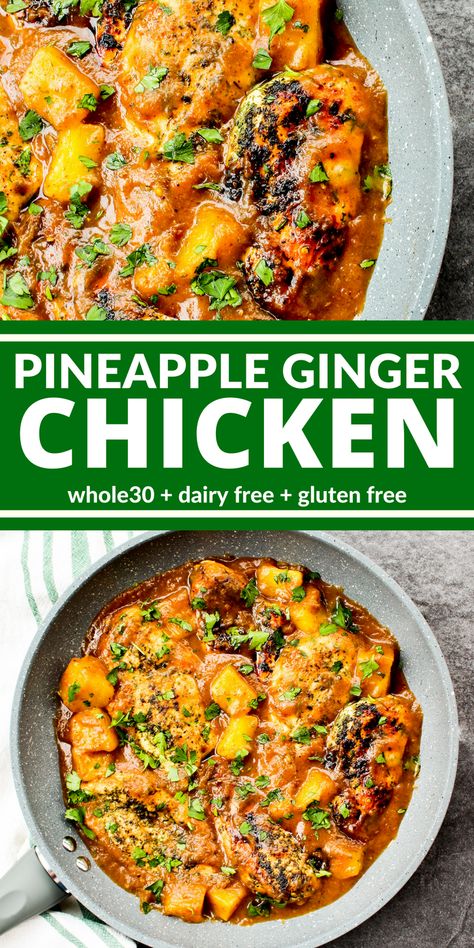 Pineapple Ginger Chicken, Pineapple Ginger, Diner Recept, Ginger Chicken, Medjool Dates, Recipe 30, No Sugar, Lunch Snacks, Whole Foods