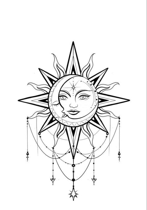 Moon And Sun Coloring Pages, Sun Moon Neck Tattoo, Sun N Moon Tattoo Design, Sun And Moon Tattoo Red, Half Sun And Moon Tattoo, Sun Moon Mandala Tattoo, Sun Snd Moon Tattoos, Sun And Moon Chest Tattoo Female, Sun And Moon Mandala Drawing