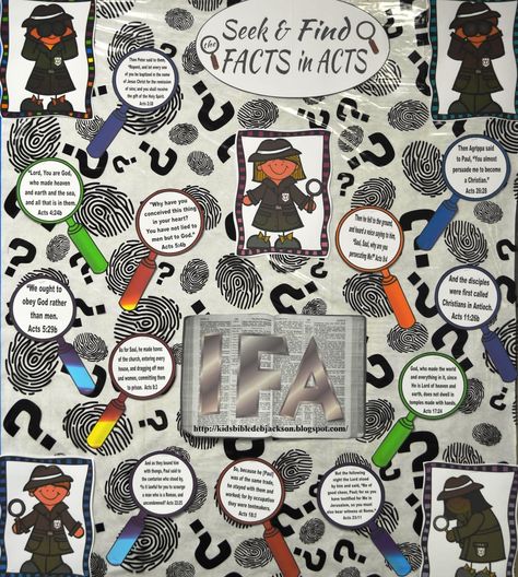 IFA Investigating Facts in Acts ideas and printables #Biblefun #IFABiblefuninActs Mystery Bulletin Board, Music Bulletin Board, Detective Theme, Conference Themes, The Book Of Acts, Book Of Acts, Interactive Bulletin Board, Mystery School, Bulletin Board Borders