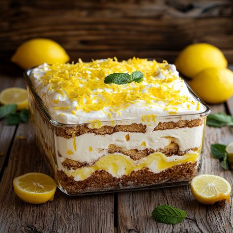 Whip up a refreshing Limoncello Tiramisu that will wow your guests—discover the secret ingredients that elevate this classic dessert! Limoncello Tiramisu Recipe, Limoncello Desserts, Traditional Tiramisu, Limoncello Tiramisu, Xmas Desserts, Trifle Pudding, Creamy Pudding, Tiramisu Recipe, Decadent Cakes