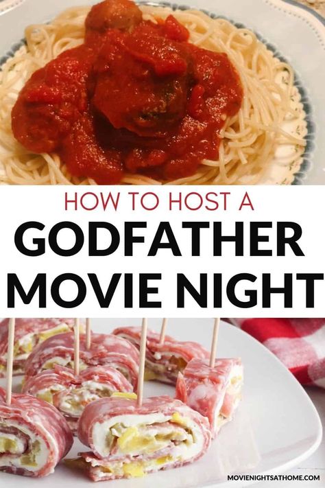 How to Host a "The Godfather" Movie Night Party Themed Dinner And Movie Nights, Godfather Outfit, Family Movie Night Food, Movie Themed Dinner Ideas, Movie Theater Food, Movie Theme Dinner, Dinner And A Movie Ideas, Themed Dinners Ideas, Movie Night Party Ideas