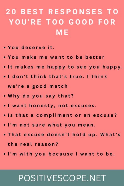 How to Respond to You're too Good For me Responses To Make Me, Flirty Responses, Romantic Questions For Couples, Too Good For Me, Texting Tips, Clever Pick Up Lines, Deep Conversation Topics, Flirty Lines, How To Communicate Better