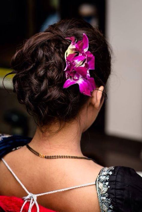 south indian bridal reception hairstyle hair bun with orchids Bridal Hairstyles For Long Hair, Long Hair 50, Reception Hairstyles, Long Hair Wedding, Bridal Hair Buns, Indian Wedding Hairstyles, Long Hair Tutorial, Long Hair Wedding Styles, Bun Hairstyle