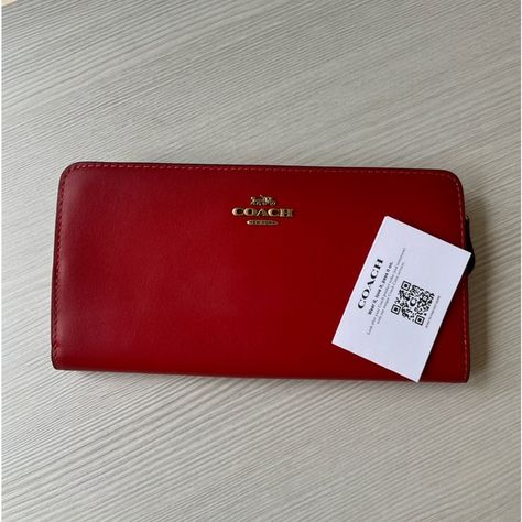 Coach smooth red classic calf leather skinny wallet Wallet Shop, Coach Handbags, Calf Leather, Leather Wallet, Card Slots, Zip Pockets, Wallet, Brand New, Jewelry Watches