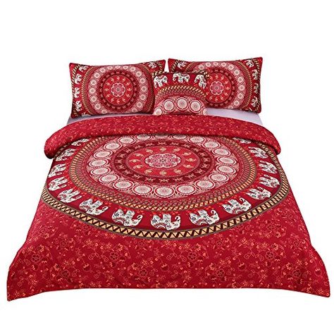 Duvet Cover From Amazon ** Be sure to check out this awesome product.Note:It is affiliate link to Amazon. #love Duvet Cover Sets Bohemian, Elephant Indian, Boho Chic Bedding, Elephant Bedding, Bohemian Bedding Sets, Boho Bedding Sets, Red Mandala, Mandala Duvet Cover, Mandala Bedding