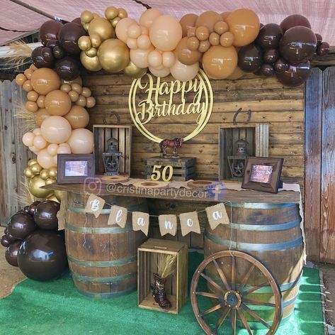 Western Birthday Party For Men, 50th Birthday Rodeo Theme, Vaquero Themed Party, 60th Western Birthday Party, Mens Cowboy Birthday Party, Western Party For Men, Men’s Party Ideas, 50th Birthday Party Ideas For Men Cowboy, Country 50th Birthday Party