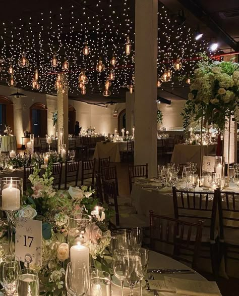 Wedding Decor Elegant Romantic, Lights For Wedding Reception Indoor, Indoor Twinkle Lights Wedding, Indoor Wedding Fairy Lights, Night Wedding Indoor, Twinkle Lights Wedding Reception Indoor, Wedding Scenery Indoors, Fairy Lights Wedding Indoor, Wedding Venues Indoor Receptions