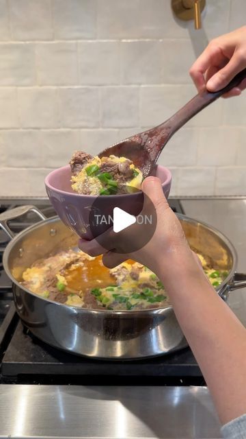 Steph Bae on Instagram: "The easiest Tanindon (beef and egg rice bowl) recipe from @justonecookbook!! It was so quick and easy, I made dinner, cleaned the kitchen and finished bathing the girls all before 7pm! 😮 I served the girls’ bowls with udon noodles and Jeff’s and mine over rice. The below measurements were adjusted to feed my whole fam but make sure to check the original recipe that makes 2 servings!

Ingredients:
1 1/2 onions, thinly sliced
1 green onion, chopped
3 large eggs, whisked
1 1/2 lbs thinly sliced beef (chuck or ribeye) - I used Costso Shabu Shabu meat

Seasoning:
1 1/2 cup dashi 
9 tbsp soy sauce
6 tbsp sake (I skipped this)
6 tbsp mirin
3 tbsp sugar

Directions:
1. In a large pan, add your seasoning.
2. Add the onion slices and spread them throughout the pan.
3. Add t Shabu Shabu Meat Recipes, Egg Rice Bowl, Rice Bowl Recipe, Egg Rice, Meat Seasoning, Rice Bowls Recipes, Shabu Shabu, Udon Noodles, Beef Chuck