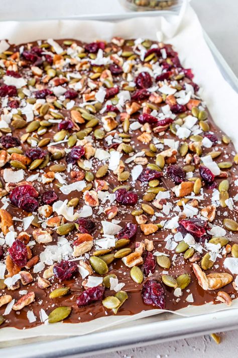 This 4-Step Fall Harvest Bark Is the Easiest Autumn Dessert Autumn Bark Recipes, Pumpkin Spice Bark, Fall Coconut Dessert, Thanksgiving Chocolate Bark, Nut Bark Recipes, Thanksgiving Bark, Dessert Bark, Fall Chocolate Bark, Fall Bark