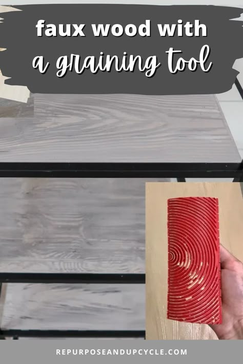 Check out this easy tutorial on how to use a rubber wood graining tool with just paint and a flat surface to create a faux wood paint finish. How To Paint Faux Wood Grain, Wood Graining Tool, Wood Grain Tool, Graining Tool, Faux Wood Paint, Upcycle Home, Faux Wood Finish, Recycling Crafts, Decorating 101