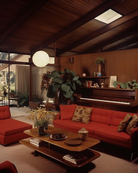 All-American family home in the suburbs / 1972 🧡 • • • • (AI images — MJ 5.2) #70sinterior #1970sinterior #70saesthetic #1970s #70svibes #70snostalgia #70sdecor #70s #vintage #interiordesign #homedecor #luxuryhomes Seventies Style Home, 70s Apartment Aesthetic, Retro Interior Design 1970s, 70s House Interior, 70s Rooms, 70s Inspired Home, 70s Houses, 70’s Room, 70s Cabin