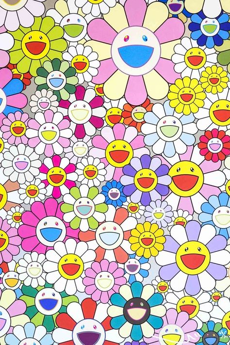 Murakami Flower Wallpaper, Takashi Murakami Art, Takashi Murakami Flower, Foto Muro Collage, Murakami Flower, Superflat, Trippy Wallpaper, Japon Illustration, Takashi Murakami