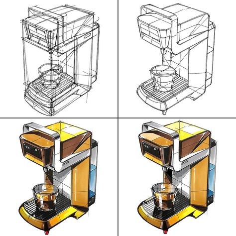 Coffee Machine Sketch, Product Design Sketch, Procreate Ipad Art, Industrial Design Sketch, Ipad Art, Marker Drawing, Class Projects, Design Reference, Design Sketch