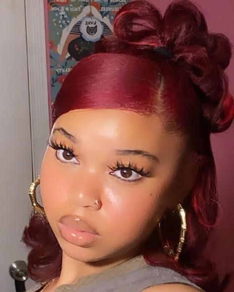 Black Hair 90s, Red Hair Color Ideas, Cherry Red Hair, Y2k Hairstyles, Cherry Hair, Dyed Hair Inspiration, Curly Hair Styles Easy, Flat Iron Hair Styles, Dope Hairstyles