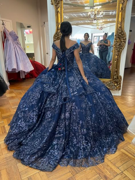 Blue And Black Quinceanera Dress, Blue Quince Ideas, Navy Blue Quince, Navy Blue Quinceanera, Navy Blue Quinceanera Dresses, Blue Quince Dress, Blue Quinceanera Theme, Dream Quinceanera, Blue Quinceanera Dresses