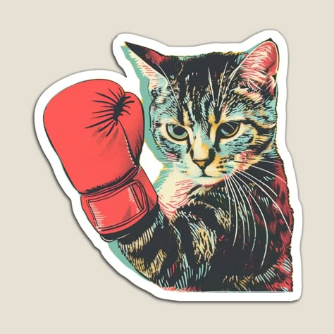 Get my art printed on awesome products. Support me at Redbubble #RBandME: https://www.redbubble.com/i/magnet/Boxer-cat-Boxing-Kitten-Sport-Cat-by-CreativeArts-S/160089185.TBCTK?asc=u Cat Boxing, Sticker Design Ideas, Serious Cat, Soft Kitty Warm Kitty, Cats Shirt, Cat Exercise, Lino Art, Cat Box, Art Diary