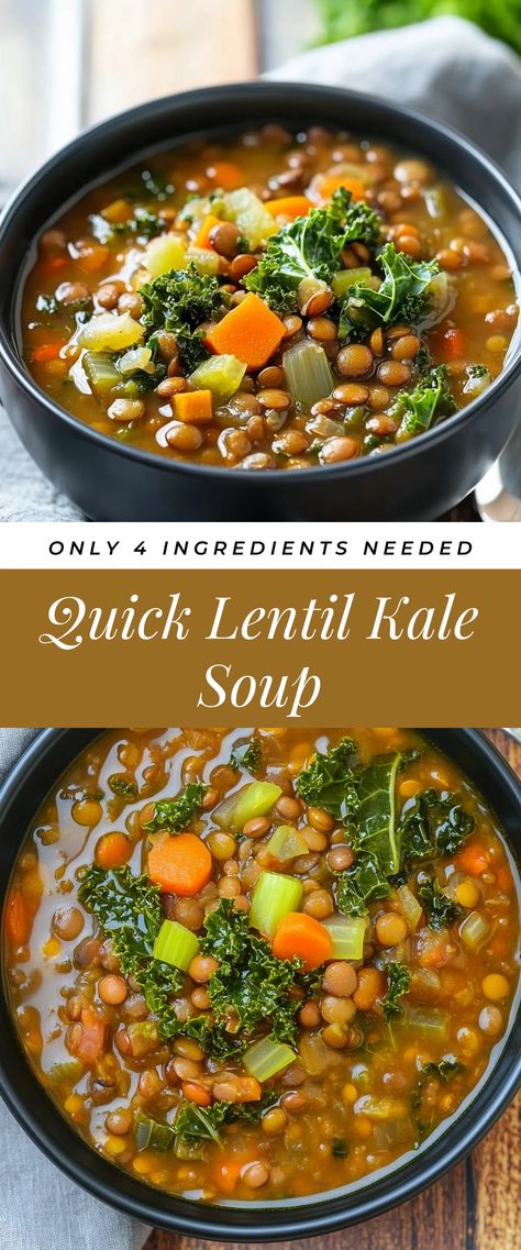 Image for Quick Lentil Kale Soup Lentil Soup With Kale And Sausage, Healthy Dinner Recipes Lentils, Panera Lentil Soup Recipe, Cold Lentil Recipes, Easy Vegan Lentil Soup, Lentil Recipe Ideas, Meal Prep With Lentils, Lentil Protein Recipes, Lentil And Bean Recipes