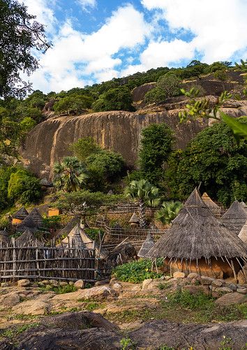 Lotuko tribe village with thatched houses, Central Equator… | Flickr Forest Tribe Village, African Village Aesthetic, Tribe Aesthetic, Jungle Village, African Hut, Building References, Mud Hut, African Village, Fantasy Village