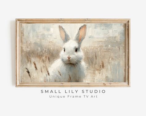 Rustic Artwork, Rabbit Artwork, Easter Frame, Art Folder, White Rabbit, Neutral Decor, Vintage Artwork, Vintage Painting, Painting Style