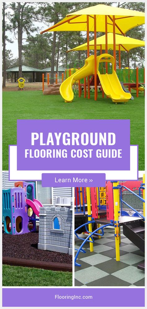 Rubber Playground Flooring Outdoor, Diy Playground Flooring, Outdoor Playground Design Plan, Rubber Mats For Playground, What To Put Under Playground, Outdoor Play Area Flooring Ideas, Turf Under Playset, Playground Area Landscape, Playground Surface Ideas