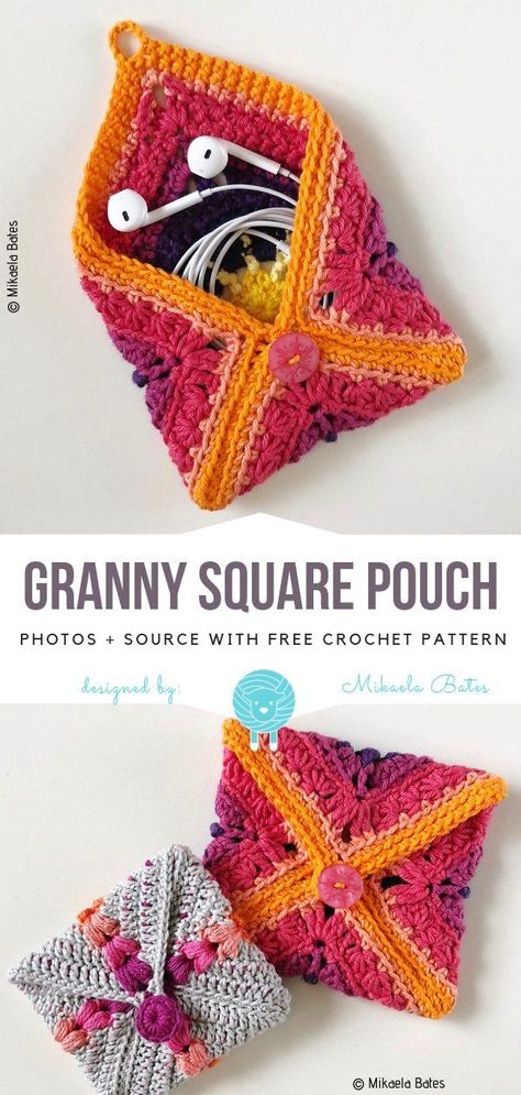 Granny Square Pouch, Crochet Pouches, Confection Au Crochet, Colorful Crochet, Crochet Pouch, Booties Crochet, Crochet Simple, Crochet Diy, Crochet Keychain