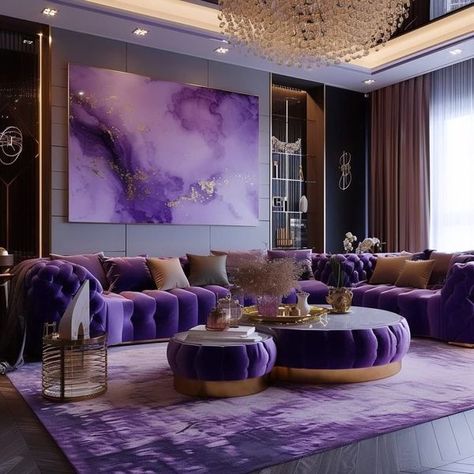 Purple Living Room Aesthetic, Purple And Grey Living Room, Couples Living Room, Purple Living Room Ideas, Purple Interior Design, Purple Living Room, Purple Sofa, Black And White Living Room, Farmhouse Style Bedrooms