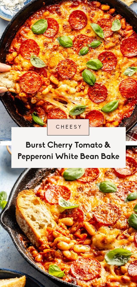 Baked Cherry Tomato Recipes, Cherry Tomato Appetizers, Burst Cherry Tomatoes, Bean Bake, Pizza Twists, Tomato Snacks, Baked Dips, Cherry Tomato Recipes, Ambitious Kitchen