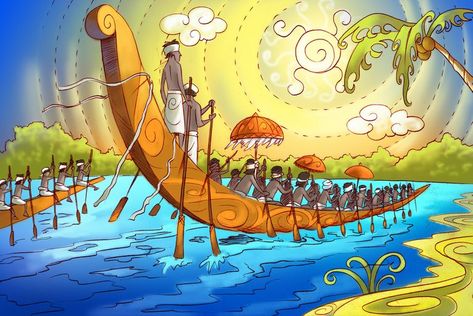 Onam Drawing, Kerala Boat, Boat Drawing, Simple Building, Traditional Boats, Song Dance, Great King, Hindu Mythology, Boat Race