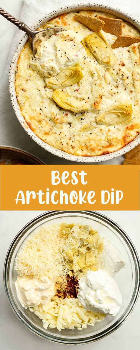 My Baked Artichoke Dip is all kinds of creamy deliciousness in a bowl. Ten minute prep, 30 minutes in the oven, and it's snack time. Bring on Game Day! Best Artichoke Dip, Warm Spinach Dip, Baked Artichoke Dip, Gf Snacks, Warm Appetizers, Chips Dip, Baked Artichoke, Awesome Appetizers, Tastes Better From Scratch