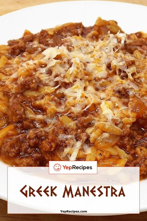 Greek Manestra Recipe, Manestra Recipe, Greek Recipes With Ground Beef, Orzo With Ground Beef, Ground Beef And Orzo, Ground Beef Orzo Soup, Hamburger And Pasta, Dolmathes Recipe Greek, Greek Ground Beef Recipes