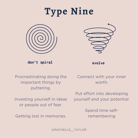 Don’t spiral, evolve - for each enneagram type. Each of the nine enneagram types has predictable patterns of behaviour in stress and health. See yourself in the 🌀 of your type? Click for your ultimate self-care check-list. Don’t Spiral Evolve, Enneagram 9 Tattoo, Enneagram Type 9 Female, Struggle Care, Nine Enneagram, Enneagram Type 3, Enneagram Type 2, Meyers Briggs, Enneagram 3