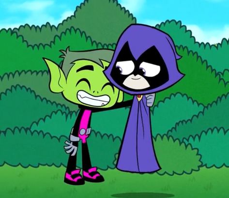 Iconic Couples Cartoons, Beast Bot X Raven, Vday Paintings, Beast Boy And Raven Wallpaper, Raven And Beastboy Titans, Beastboy And Raven Fanart, Beast Boy And Raven Costume, Cartoon Character Couples, Beast Boy Teen Titans Go