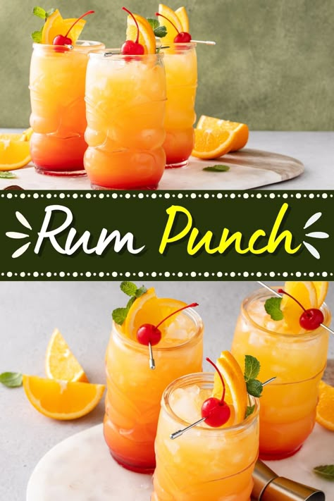 Try this rum punch for a truly tropical treat! It's a delicious blend of lime, pineapple, orange juice, and rum. No one can resist it! Pineapple Mango Rum Punch, Pineapple Rum Drinks, Tropical Rum Punch, Rum Punch Recipe, Passion Fruit Mojito, Rum Drinks Recipes, Mango Rum, Rum Punch Recipes, Pineapple Rum