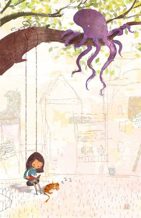 Octopus Artwork, Lee White, Book Wall Art, Octopus Art, Reading Art, Children's Book Illustrations, Children's Illustration, White Illustration, Illustration Wall Art