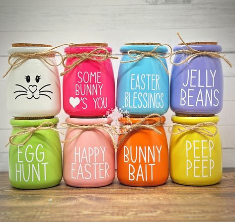 Easter Jars, Easter Jar, Easter Coffee, Easter Tiered Tray, Lemon Kitchen Decor, April Crafts, Lemon Kitchen, Potion Bottles, Mini Bottle