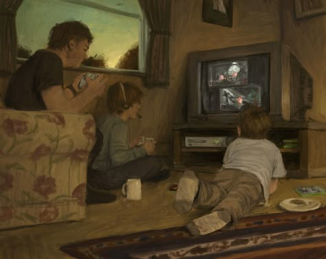 Watching Tv Reference, Watching Tv Art, Cinematic Illustration, Nostalgia Illustration, Art Nostalgia, Childhood Art, Nostalgia Art, Nostalgic Art, Perspective Art