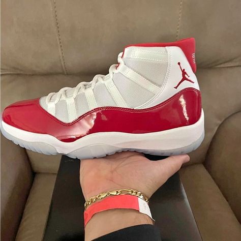 Jordan 11 high cherry reds brand new will send more pictures just inbox me Cherry 11s Jordans, Cherry Jordan 11 Outfit, Cherry Jordans, Cherry Red Jordan 11, Red Cherry 11s, Cherry Red 11s Outfit, Cherry Red Shoes, Jordan 11s Cherry, Cherry Red 11s