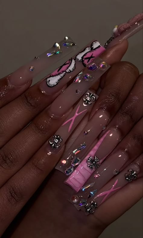 Halloween Acrylic Nails, Nails Design With Rhinestones, Colored Acrylic Nails, French Tip Acrylic Nails, Cute Acrylic Nail Designs, Her Nails, Dope Nail Designs, Short Square Acrylic Nails, Exotic Nails