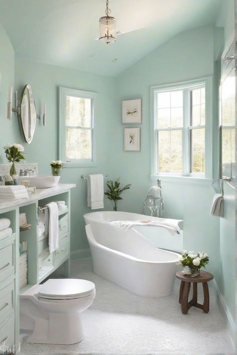 Step into a world of Mint Condition Magic with this serene 2024 bathroom design in SW 6743. Discover the ultimate bliss of fresh interior aesthetics in your daily routine. #Ad #homedecor #homedesign #bathroom #Painthome interiorarchitecture best Wall Colors for Bathroom Colors Bright Room Colors best colors combinations bathroom bathroom Remodeling Modern Paint Colors 2024 Green Bathroom Color Schemes, Light Green Bathroom Walls, Mint Green Bathroom Ideas, Bathroom Paint Inspiration, Bright Bathroom Paint Colors, Bold Bathroom Colors, Cyan Aesthetic, Green Bathroom Colors, Light Green Bathrooms