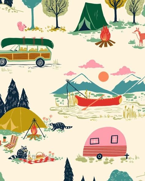 Camping Map Illustration, Summer Camp Graphics, Camp Illustration, Camping Pattern, Camping Illustration, Camping Graphic, Camping Wallpaper, Camp Design, Camping Images