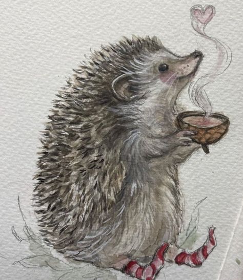 Art by Jamie Lauby Hedgehog Drawing, Storybook Art, Christmas Illustrations, 12 Month Calendar, Art Calendar, Cute Hedgehog, Fairytale Art, Naive Art, Christmas Illustration