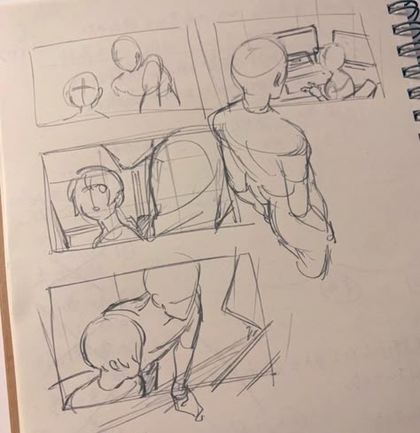 Art Inspiration Drawing Poses, Block In Method Drawing, Poses Ideas Reference, Back Art Reference, Band Drawing Reference, Perspective Art Reference, Comic Sketchbook, Drawing Layout, Comic Aesthetic