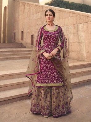 Ladies Salwar Suit - Buy Designer Salwar Suit Online for Wedding Party Purple Punjabi Suit, Wedding Palazzo, Look Festival, Palazzo Suit, Salwar Kamiz, Sharara Suit, Salwar Kameez Designs, Net Dupatta, Embroidered Silk