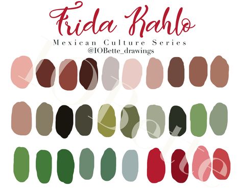 IOBette Color Palette: Frida Kahlo Mexican Culture Series. Procreate custom color palettes by IOBette Frida Kahlo Color Palette, Luxury Retreats, Mexican Culture, Color Palettes, Color Inspiration, Custom Color, Color Schemes, Color Palette, Beauty